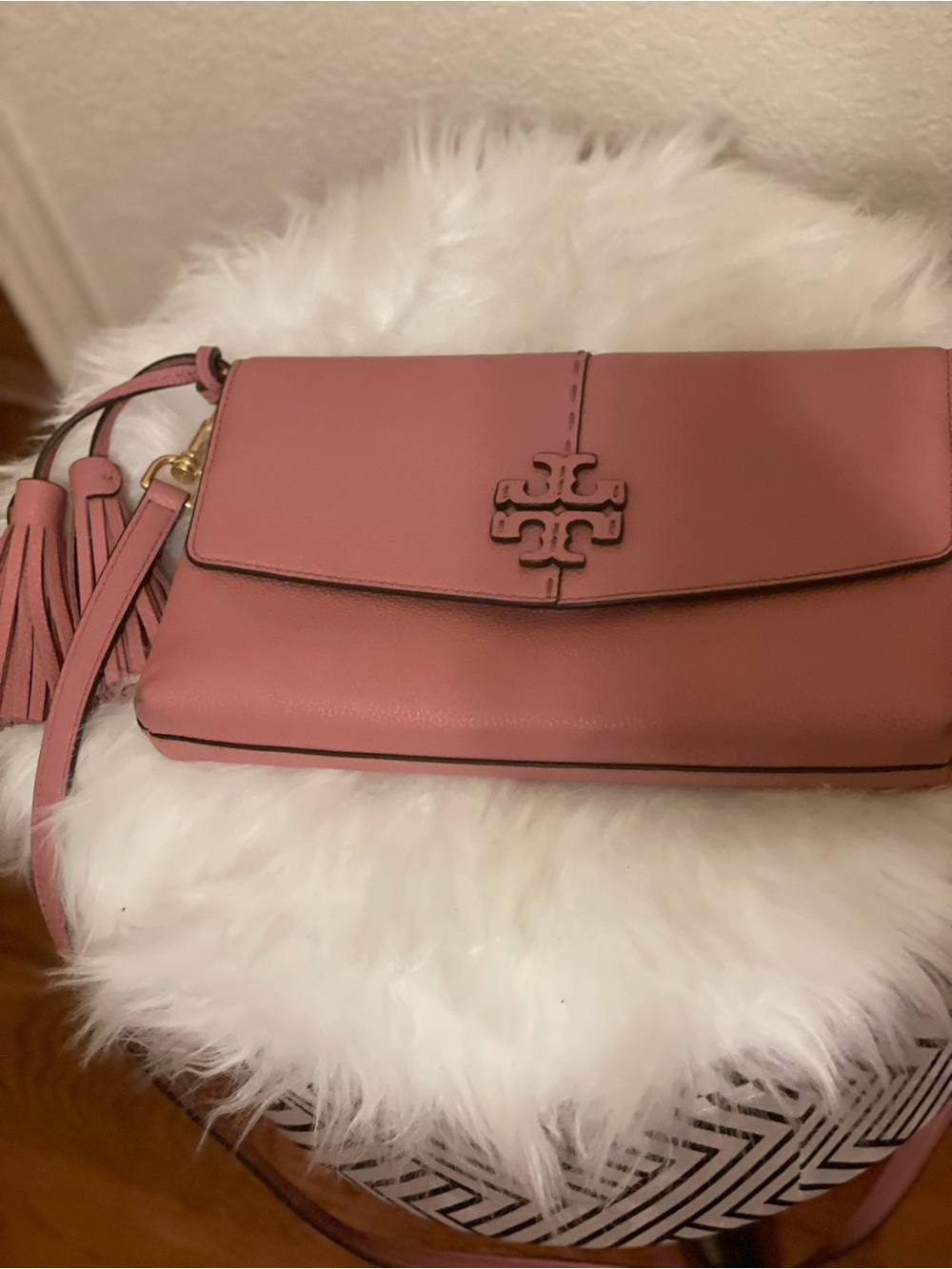 Tory Burch Dusty Rose Leather Crossbody with Tassel